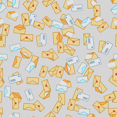 Seamless texture from letters and envelopes. Vector pattern.
