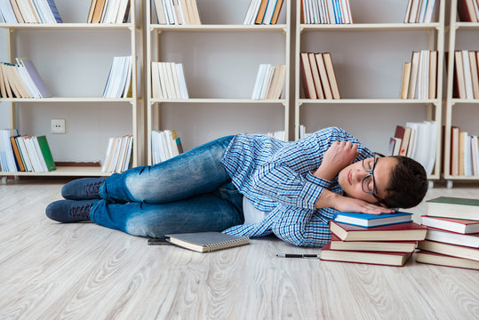 Young student studying with books