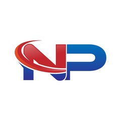 modern vector initial letters logo swoosh np red blue © triwaw