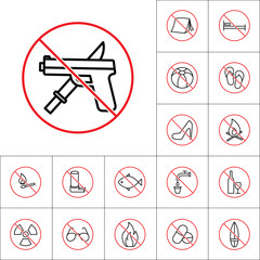 thin line no weapon sign, camping prohibitions set