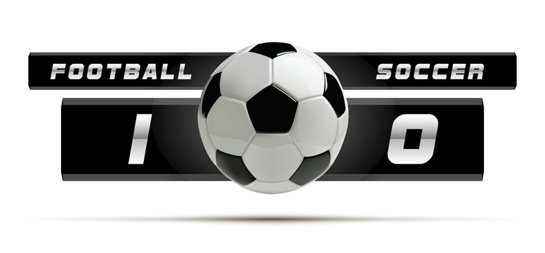 Soccer or Football White Banner With 3d Ball and Scoreboard on white background. Soccer game match goal moment with ball in the net