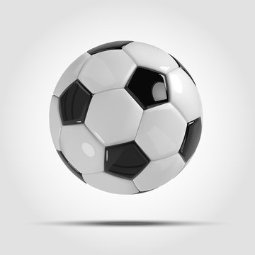 Realistic soccer ball or football ball on light gray background. 3d Style vector Ball.