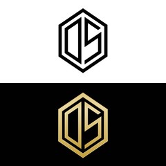 initial letters logo os black and gold monogram hexagon shape vector - obrazy, fototapety, plakaty
