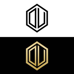 initial letters logo ou black and gold monogram hexagon shape vector