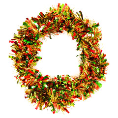 Tinsel Christmas decoration on a white background