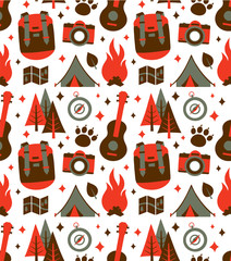 Hipster nature travel adventure seamless pattern