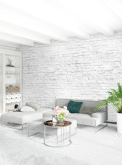 Vertical Bedroom Minimal or Loft style Interior Design. 3D Rendering. Concept idea.