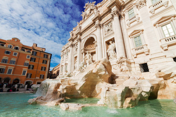 Fototapeta na wymiar view of restored Fountain di Trevi in Rome at day, Italy