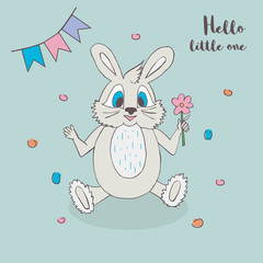 Cute little bunny with flower.