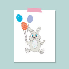 Cute little bunny with balloons.