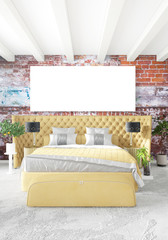 Fototapeta na wymiar Vertical Bedroom Minimal or Loft style Interior Design. 3D Rendering. Concept idea.