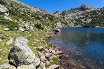 Fototapeta na wymiar Amazing Landscape with Big Valyavishko Lake and Dzhangal peak, Pirin Mountain, Bulgaria