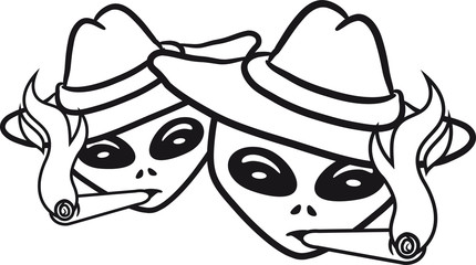 team paar 2 freunde kopf gesicht gangster maschinen böse überfall räuber dieb pistole gewehr zigarre rauchen kriminell ausserirdischer grey cool aliens Ufo