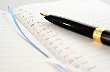 a pen on the schedule book