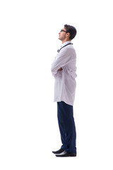 Young doctor physician standing walking isolated on white backgr