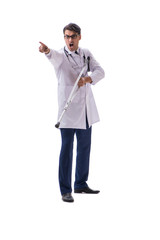 Young doctor physician standing walking isolated on white backgr