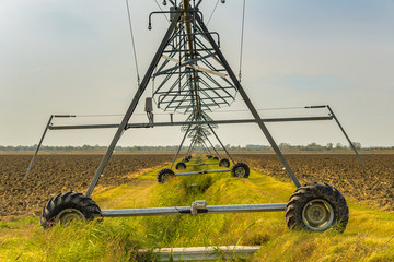 center pivot sprinkler irrigating fields