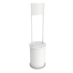 Stall or Kiosk Modern Promostand Reception Desk. Trade show booth white and blank. 3d render illustration isolated on white background. Template mockup for your expo design.