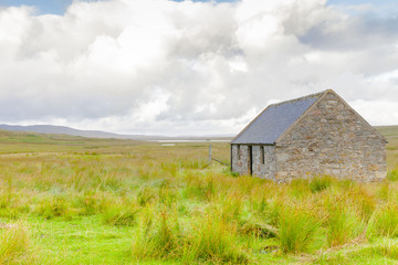abandoned house in Scottish moorland in summer Scotland