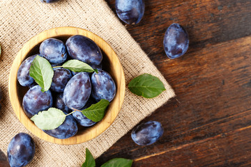 ripe plums space for text