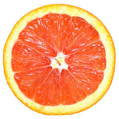 Blood orange cut close up isolated