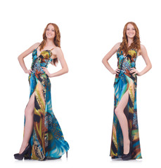 Model in nice dress isolated on white