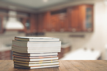 books on old wooden table