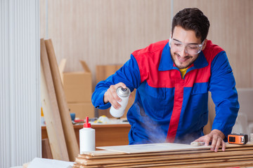 Yooung repairman carpenter working with paint painting