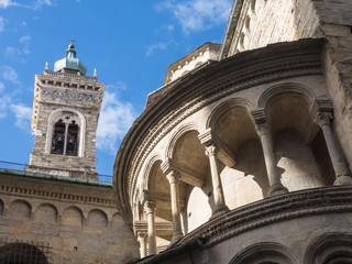 Bergamo - Old city. One of the beautiful city in Italy. Lombardia. The bell tower and the dome of the Cathedral called Santa Maria Maggiore    