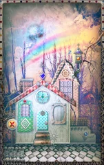 Tuinposter Fairytales farmhouse in the storm with rainbow. © Rosario Rizzo