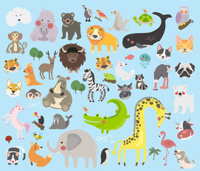 Obraz premium Illustration drawing style set of animal