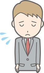 Illustration that a businessman wearing a suit apologizes for bowing