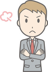An illustration that a businessman wearing a suit is angry with his arms folded