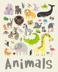 Illustration drawing style set of animal