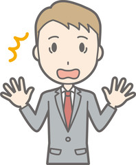 An illustration that a businessman wearing a suit is amazed at spreading his hands
