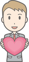 Illustration that a businessman wearing a suit is laughing with a heart mark