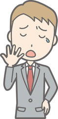 An illustration that a businessman wearing a suit is yawning and yawning