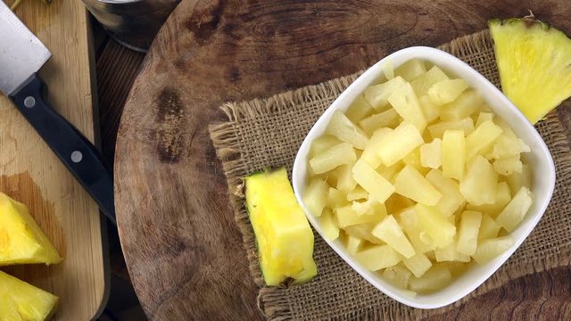 Fresh made Chopped Pineapple (preserved) (seamless loopable; 4K)