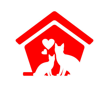 red cat lovers pet house icon image vector