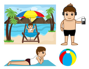Fototapeta premium Cartoon People at Sea Beach - clip-art characters vector