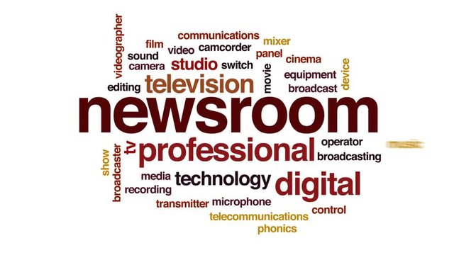 Newsroom animated word cloud, text design animation.