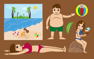 Cartoon Characters � Summer Vacation at Beach