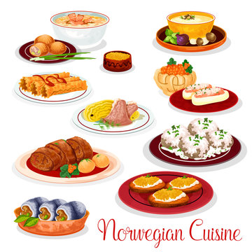 Norwegian cuisine national dishes set