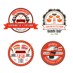 Obraz premium Japanese sushi bar icons with asian food