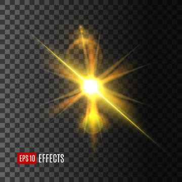 Light effect of golden shine with lens flare