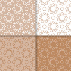 Geometric backgrounds. Set of brown beige seamless patterns