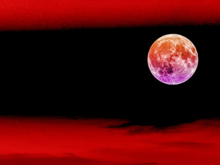 blood moon in the dark red sky