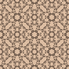 Obraz premium Seamless beige pattern with brown wallpaper ornaments