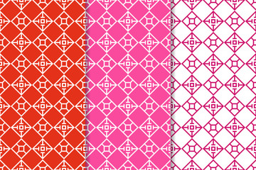 Geometric set of red seamless patterns for design