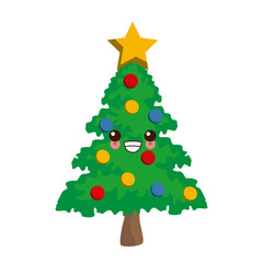 Decorative Christmas tree kawaii cartoon, icon vector illustration graphic design